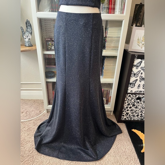NWT Windsor Midnight Navy Blue Two-Piece Glitter Shimmer Prom Gown Dress Bodycon - Picture 10 of 13